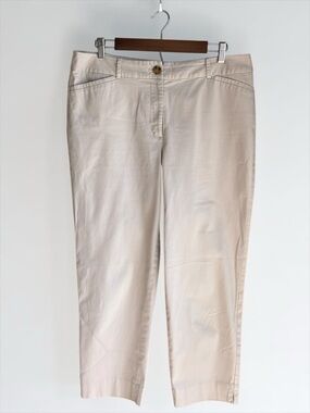 Talbots Perfect Crop Khaki Pants Beige Straight Leg Split Hem Stretch size 12